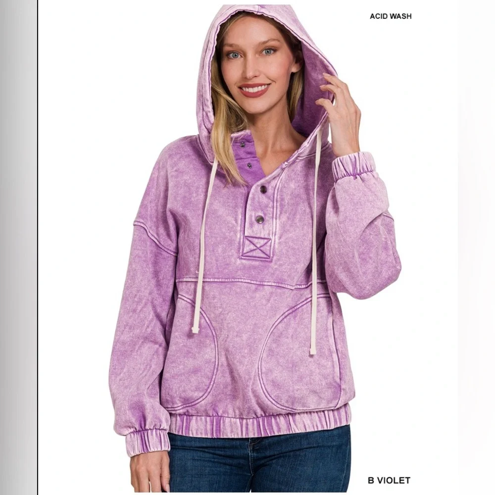 101  9 colors ❤️ ZENANA ACID WASH FLEECE
OVERSIZED POCKET HOODIE - Picture 2 of 16